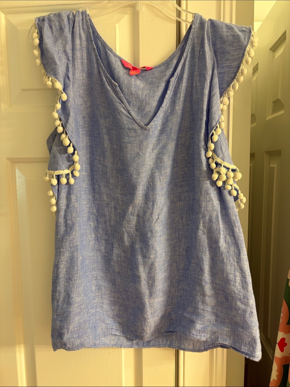 Lilly Pulitzer Light Blue Pom-Pom Trim V-Neck Tank